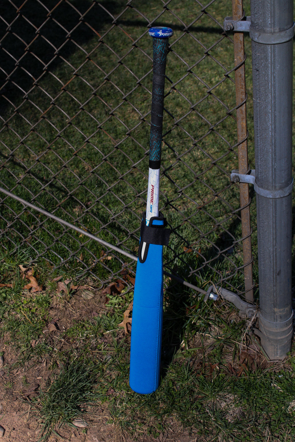 Blue Sleeve against fence